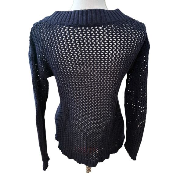 Talbots Fisherman Open Knit Cotton Sweater Navy Blue S - Picture 3 of 5